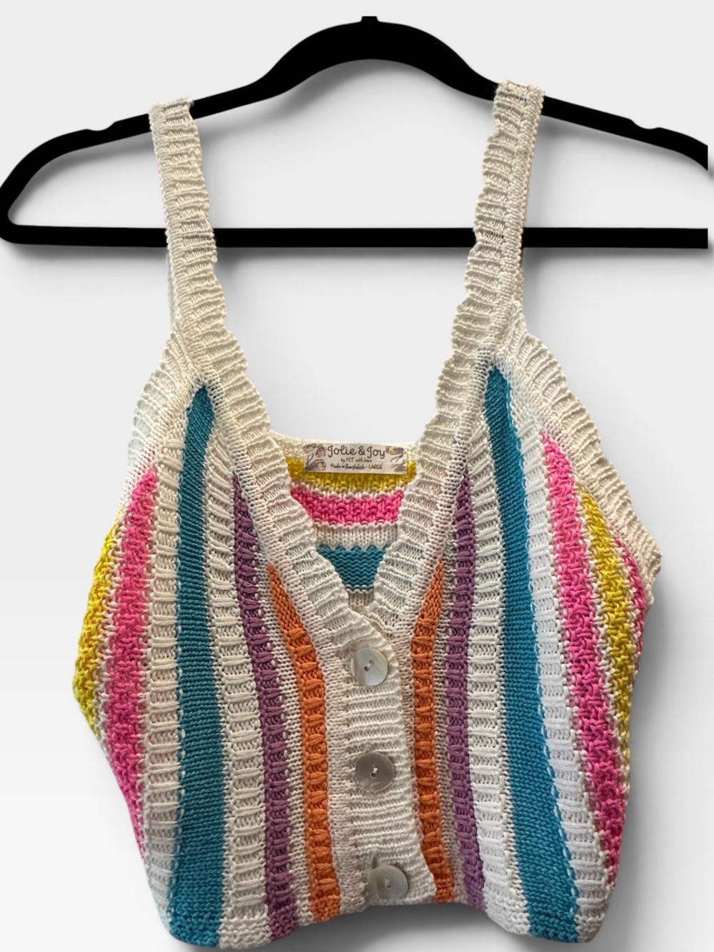 Jolie and Joy Colorful Striped Knit Vest Top, Size L